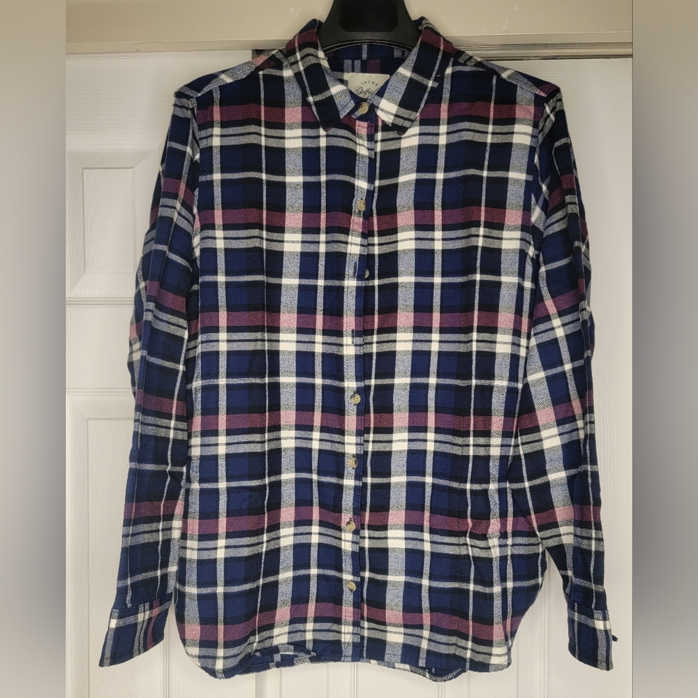 JACHS Girlfriend Navy and Magenta Plaid Button Down Shirt